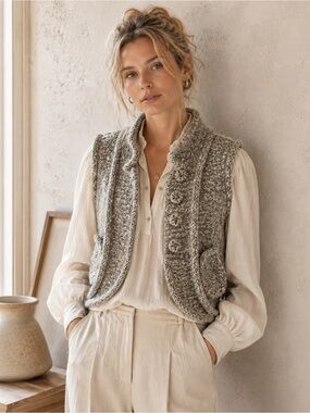 Mischen Alpaca Wool Knit Vest Cropped Nordic Button Front Boho Sweater ~ Med.